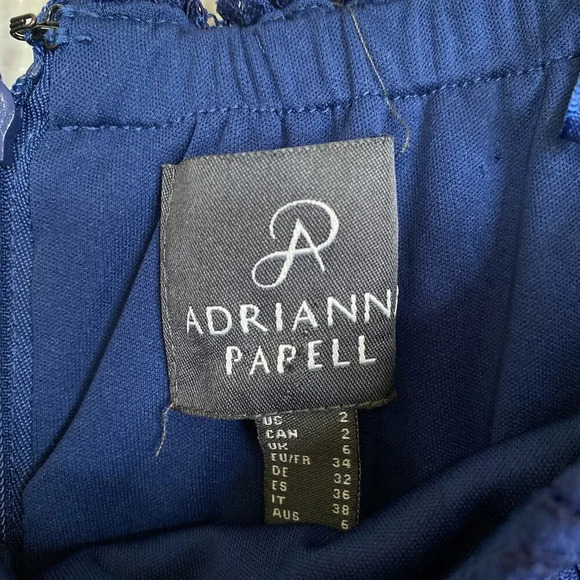 ADRIANNA PAPELL Off Shoulder Crepe Jumpsuit With Lace Bodice Navy Blue Size 2 - Picture 5 of 10